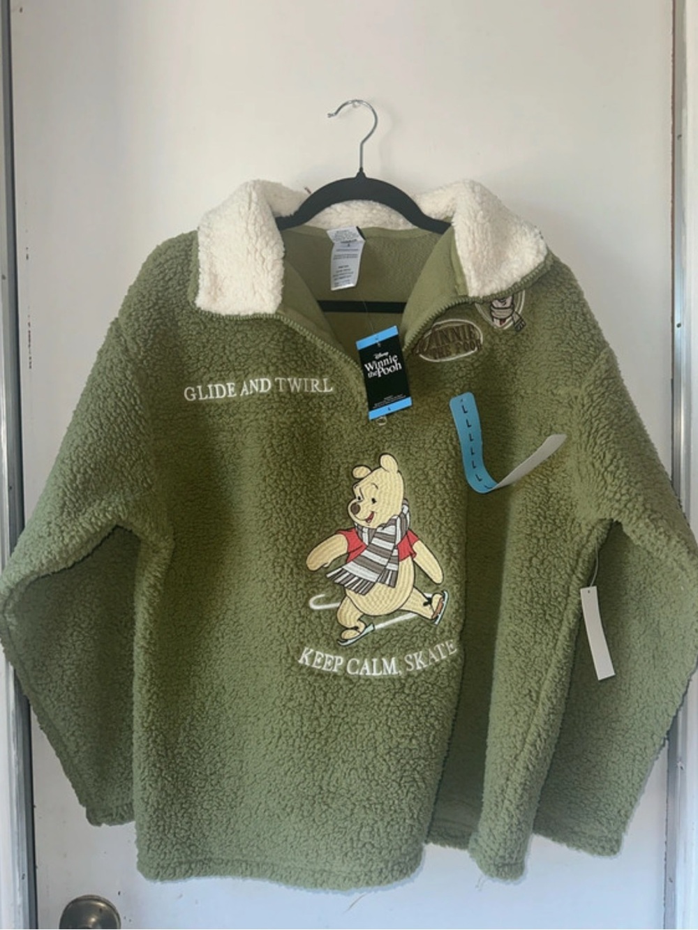 Olive Green Womens Sherpa Pullover Winnie the Pooh